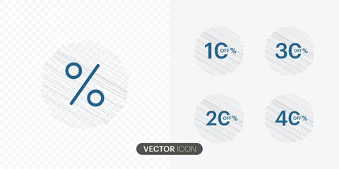 Discount offer numbers of percent sign icon. special offer, discount,  isolated transparent . 10%, 20%, 30%,40%, tag badge, sticker, label vector icon in line style design for website,