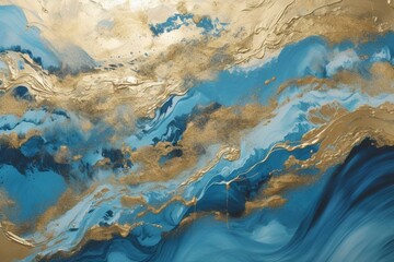 A metallic artwork with golden and blue shades. Generative AI
