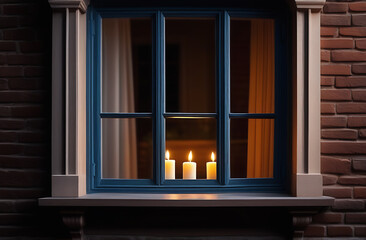 Earth Hour moment. Glow of candle-lit window in a residential neighborhood, symbolizing a collective commitment to energy conservation and environmental stewardship