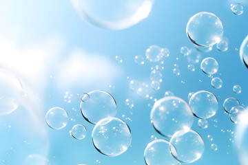 water bubbles on blue sky background soft and dreamy atmosphere