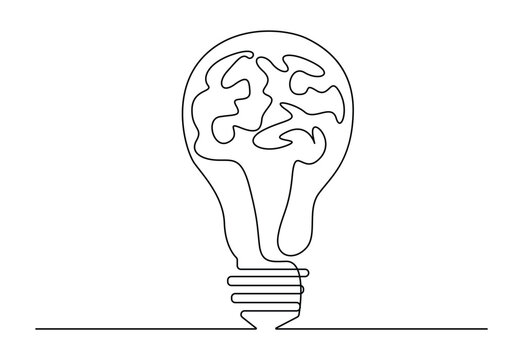 One line art human brain in the clean light bulb. Isolated on white background vector illustration. Free vector