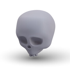 Cartoon object, decoration element for Halloween celebration. Gray human scull in cartoon style. Skeleton illustration. Vector illustration in 3d style with shadow