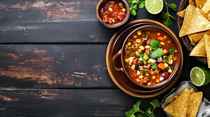 A top-view image of Mexican tortilla soup