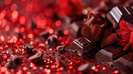 Chocolate hearts, valentine's day candies, place to copy, background