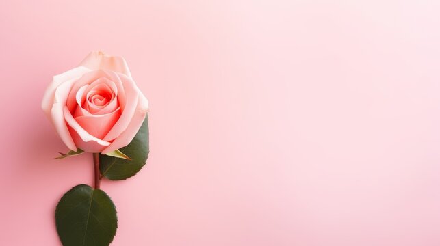 Single Pink Rose on Pink Background