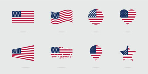 Flag of USA. Vector flag set of United States of America. American flag collection.
