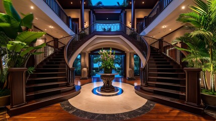 Spacious Foyer With Planter and Stairs