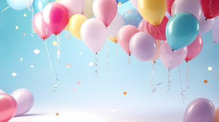 Birthday background with balloons and confetti for birthday card or invitation design