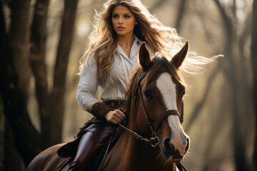 Obraz premium horseback riding in summer. Cute girl and horse close-up. people and animals.