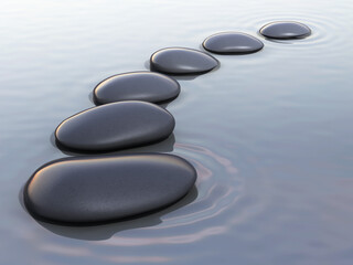 3d render zen stones on water close-up