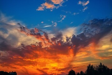Fototapeta na wymiar Morning sky with blue sky and orange clouds. Generative AI