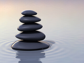 3d render stacking zen stones on water close-up