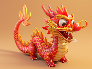 Fototapeta premium Chinese dragon is acting in 3D cartoon style. Suitable for children.