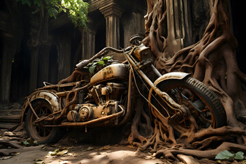 Fototapeta na wymiar Old motorcycle in the forest