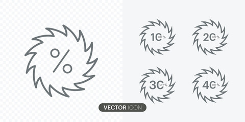 Discount offer numbers of percent sign icon. special offer, discount,  isolated transparent . 10%, 20%, 30%,40%, tag badge, sticker, label vector icon in line style design for website,