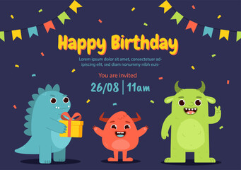 Monsters birthday party vector
