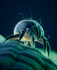 Single dust mite on skin surface - 3D illustration - not KI generated