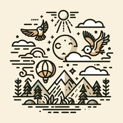 Monoline Mountain Illustration