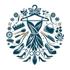Vector woman clothing store fashion and beauty logo illustration, Generative Ai
