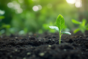 Growth unfolds. Seedling to seedling in nature's cradle, green shoots growing in fertile soil. Generative AI