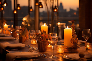 Warm Candlelit Dinner Setup with Indian Cuisine