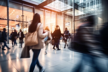 Blurred crowd walking in the street. Blurred background