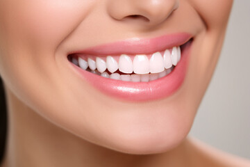 Closeup healthy white teeth and pink gum of a woman