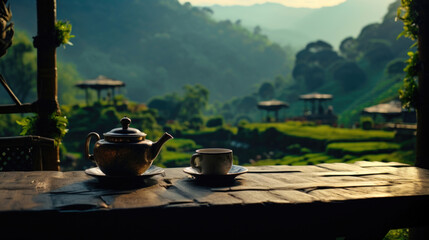 Tea Estate Tranquility: Himalayan Backdrop Serenity