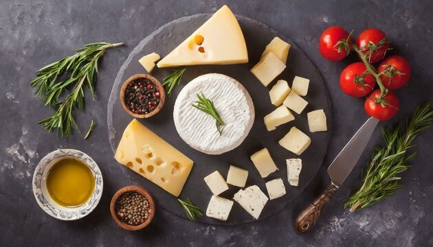 cheese with herbs and spices wallpaper texture Sortiment of cheese seen from above