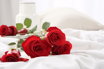 Obraz na płótnie Canvas Morning Serenity with Red Roses on Pristine White