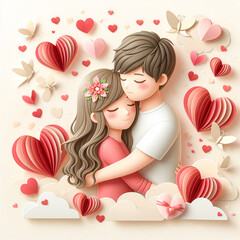 An adorable couple hugging each other. Happy valentine day.
