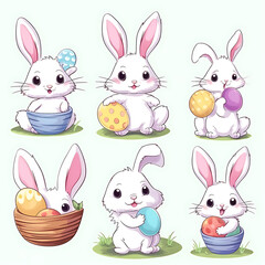 Obraz premium Easter bunny Hand-drawn collection set generated Ai illustration. 