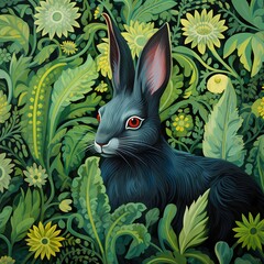 vintage easter bunny with leaves illustration background