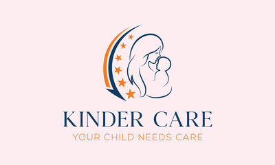 Mom and Baby Care Logo, Kinder Care Logo Design Inspiration Vector