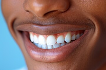 Close-up of a bright smiling African young man child showing off healthy white teeth