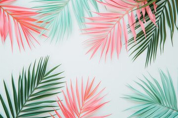 Palm leaves background.Pastel colors.