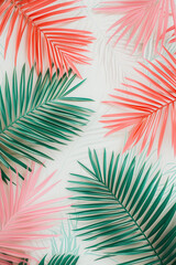 Palm leaves on white background. Pastel colors.