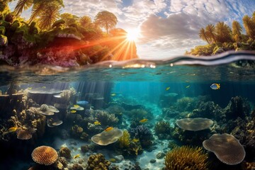 Fototapeta na wymiar An underwater world teeming with colorful coral reefs