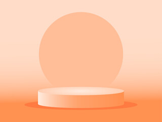 Peach background with platform for product demonstration. color of peach fuzz. Vector. copy space