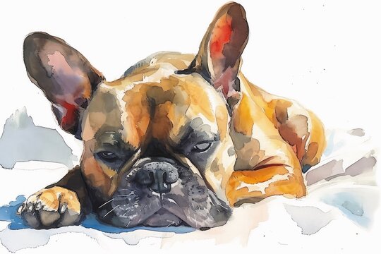 Watercolor of a cute dog on white.