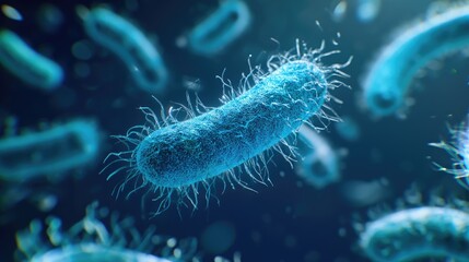 Microscopic blue bacteria in the microcosm - obrazy, fototapety, plakaty