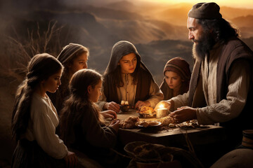 Generative AI scene of ancient Passover celebration