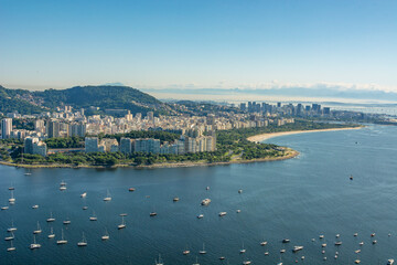 Rio de janeiro, Brazil. Aerial view of the Flamengo neighborhood and Guanabara Bay. In the background, Santos Dumont airport and the Rio Niterói bridge.