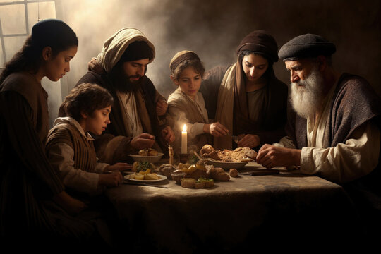 Generative AI depiction of a traditional Passover meal