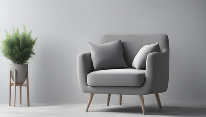 Empty gray armchair with gray background