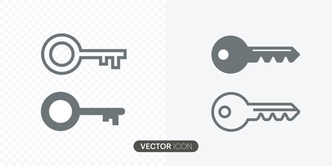 Key icon set in trendy flat style.Key icon in line style.Key symbol for black silhouette of a house key.Vector illustration