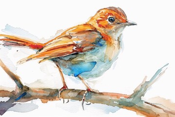 Watercolor of a Nightingale on white.