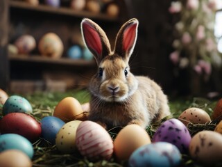 Fototapeta na wymiar easter bunny and eggs.Generative wtih AI