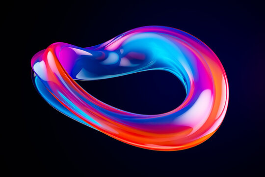 Generative AI image of a colorful abstract loop with fluid dynamics, featuring a spectrum of blue, red, and purple hues on a black background