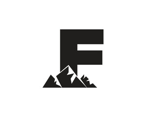 Letter F Mountain Logo. Template Minimalist Alphabet Vector Design
